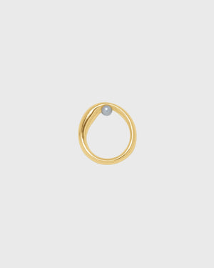 Sustainable and ethical unusual modernist style gold plated silver ring with freshwater pearl by London Independent Jewelry brand  Bar Jewellery. 