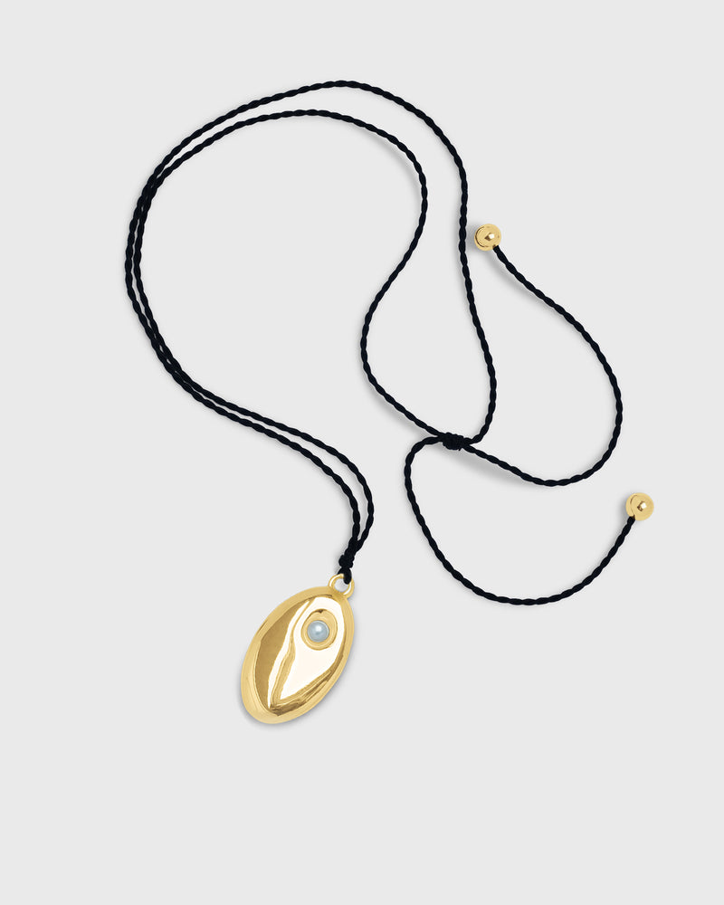 Nudge Necklace with Freshwater Pearl + Black Cord | Gold Plated