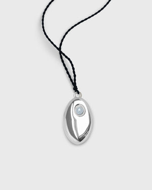 Nudge Necklace with Freshwater Pearl + Black Cord | Silver