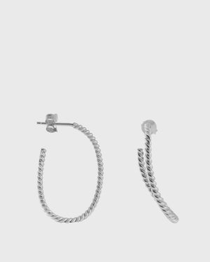 Twisted Elongated Hoop Earrings | Silver