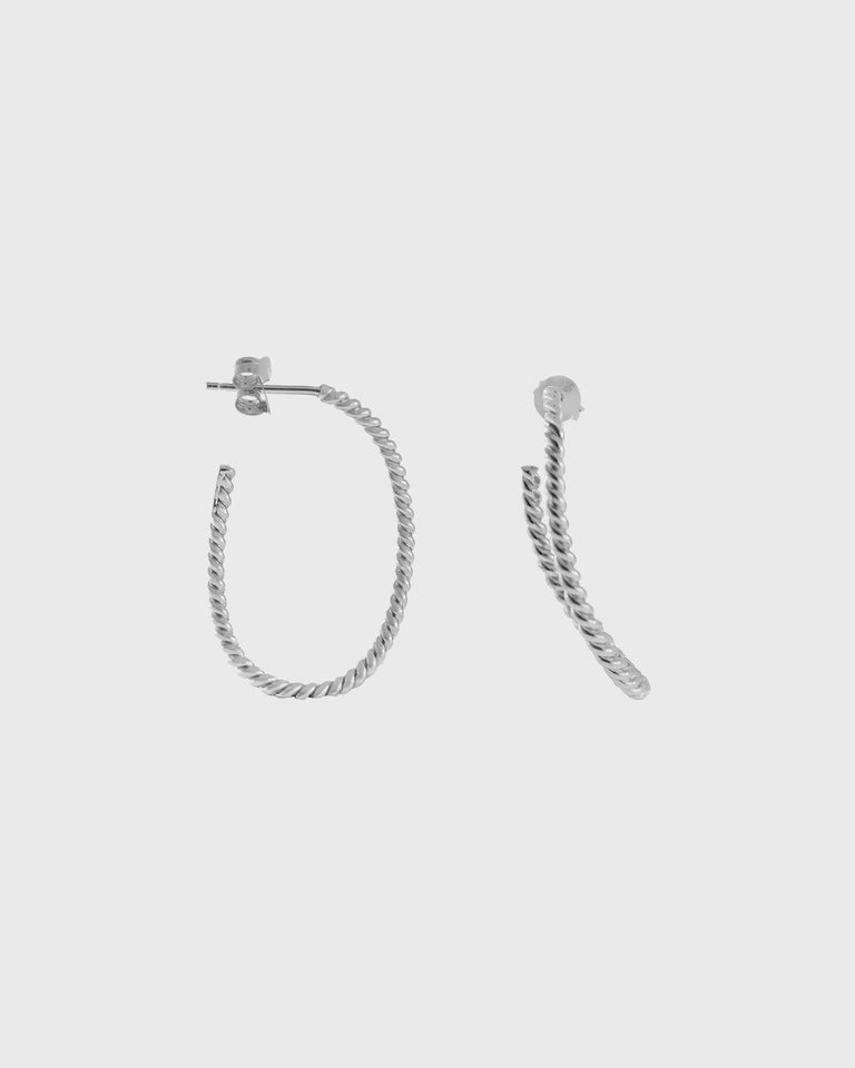 Twisted Elongated Hoop Earrings | Silver