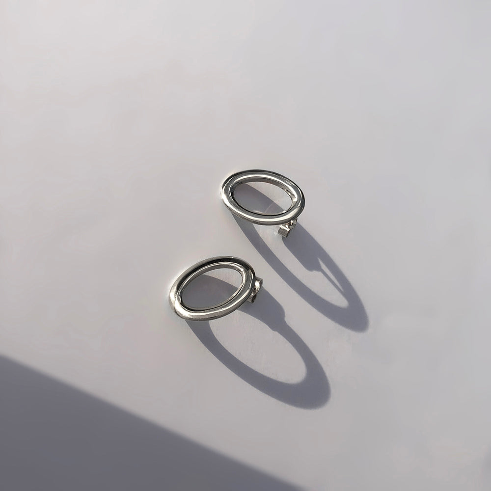 BAR Jewellery Sustainable Oval Stud Earrings In Silver