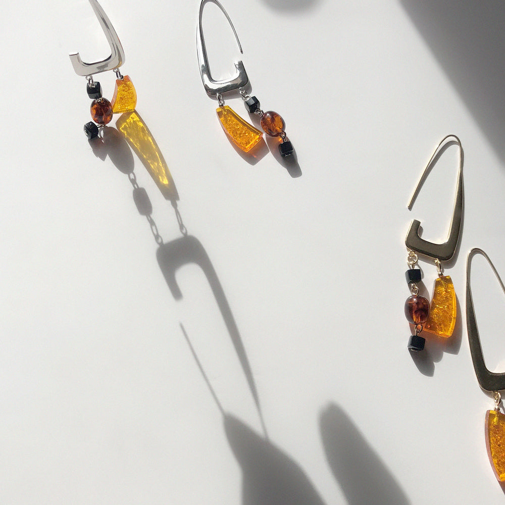 
            
                Load image into Gallery viewer, BAR Jewellery Sustainable Rise Earrings In Silver And Gold With Coloured Resin
            
        