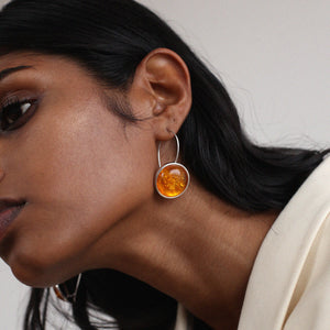 
            
                Load image into Gallery viewer, BAR Jewellery Sustainable Arp Earrings In Recycled Sterling Silver With Burnt Orange Resin
            
        